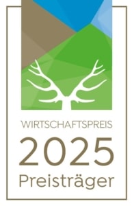 Logo des Wirtschaftspreises 2025 mit stilisiertem Baum, symbolisiert Auszeichnung für ausgezeichnete Leistungen in der Wirtschaft.